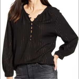 Rails Abby Metallic Gilded Gold Stripe Popover Blouse XSmall
